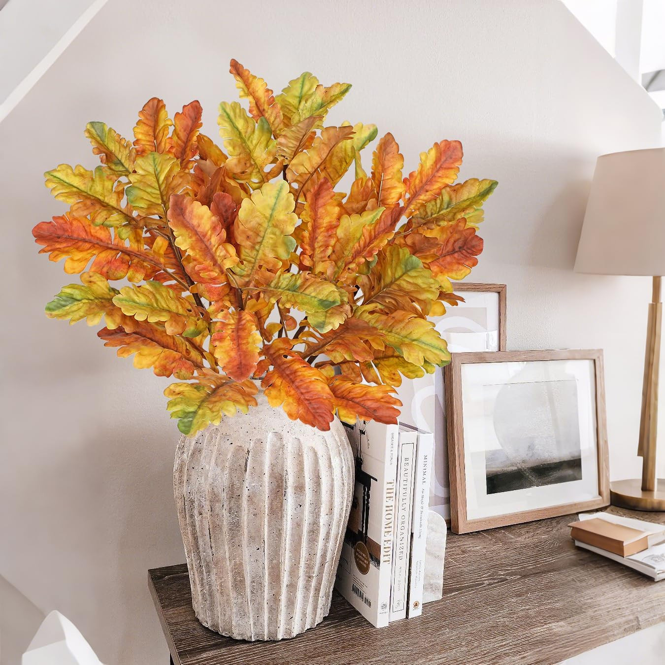 Faux Oak Leaf Branches 5 Pcs Fall Leaf Stems for Vases, 18″ Fall Leaves Stems Ar