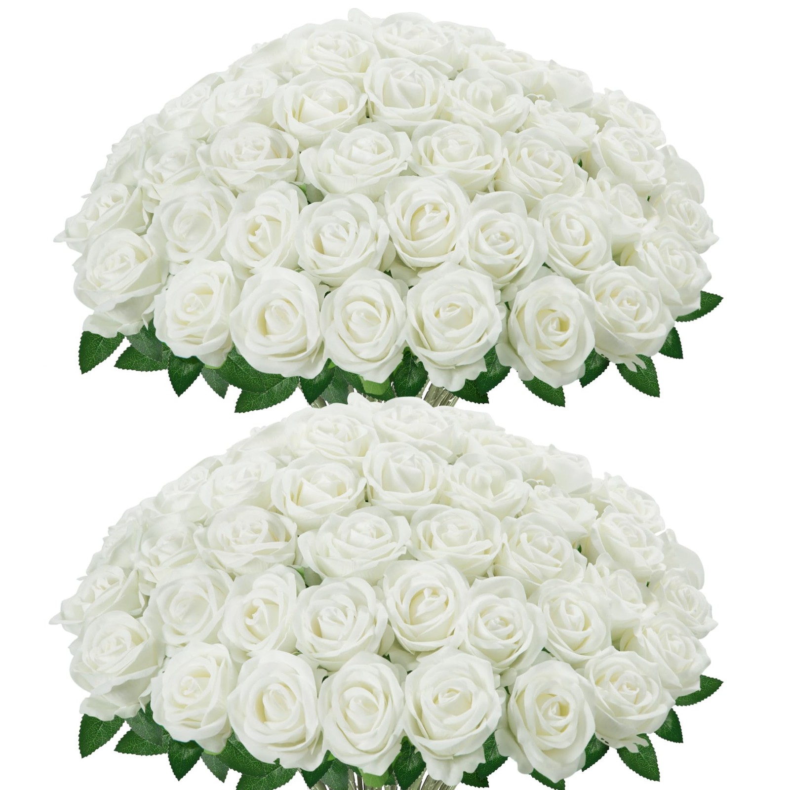 100 Pcs White Roses Artificial Flowers, Fake Velvet Silk Rose Bulk Faux Flowe…