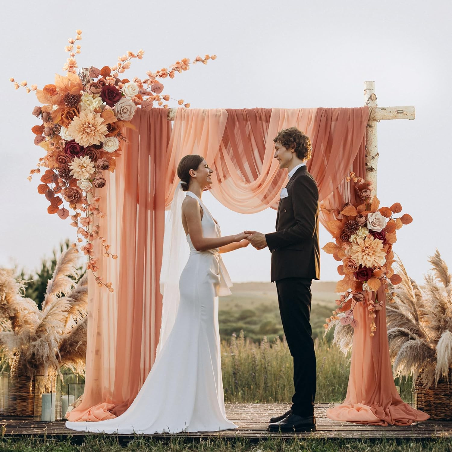 Burnt Orange Wedding Arch Flowers Kit – 4pcs with Draping Fabric