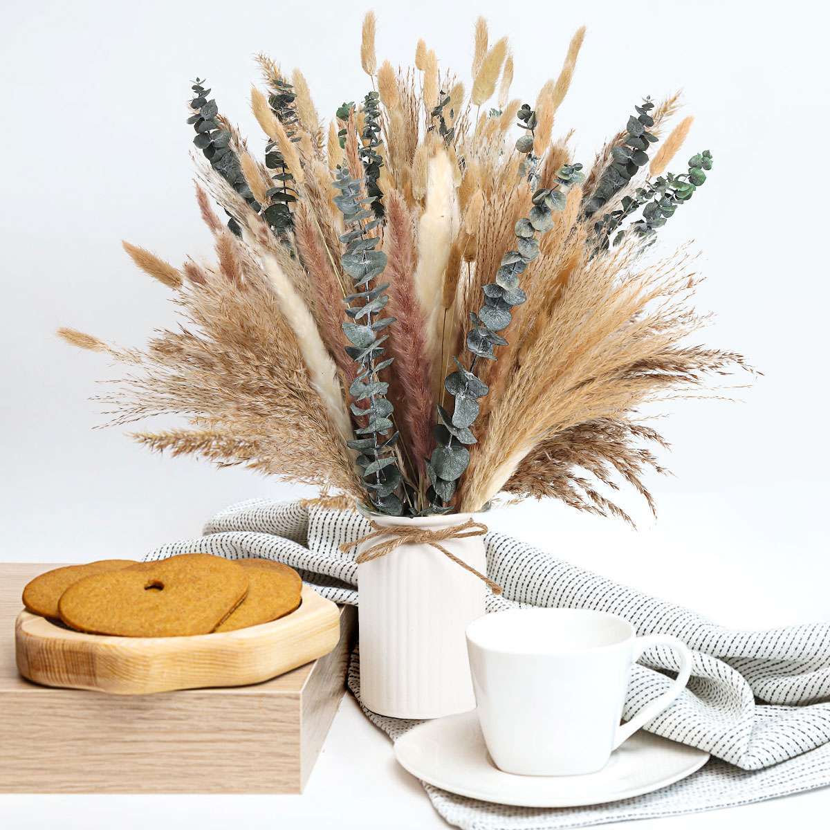 110Pcs Dried Pampas Grass Bouquet, Natural Eucalyptus Bunny Tail Boho Home Decor