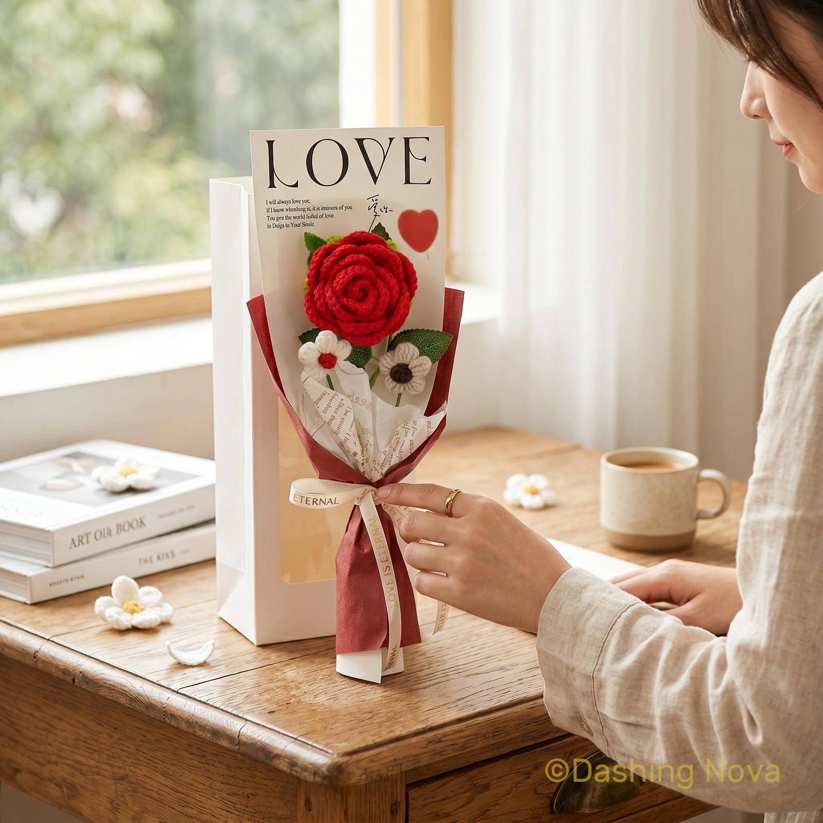 Rose Crochet Flower, Gift for Mom Girlfriend, Valentine’s Day Gift for Her