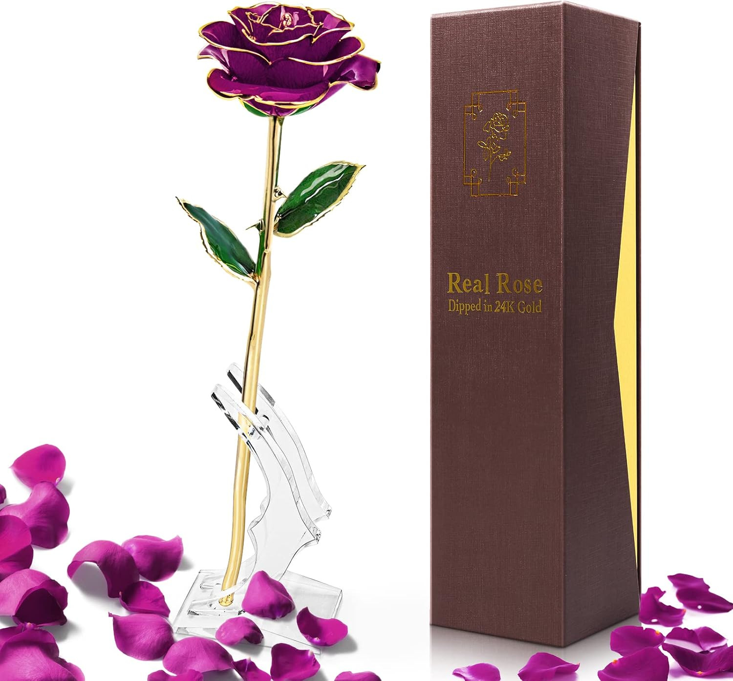 Gifts for Women Mom Gold Dipped Rose 24k Gold Dipped Real Rose Lasted Forever wi