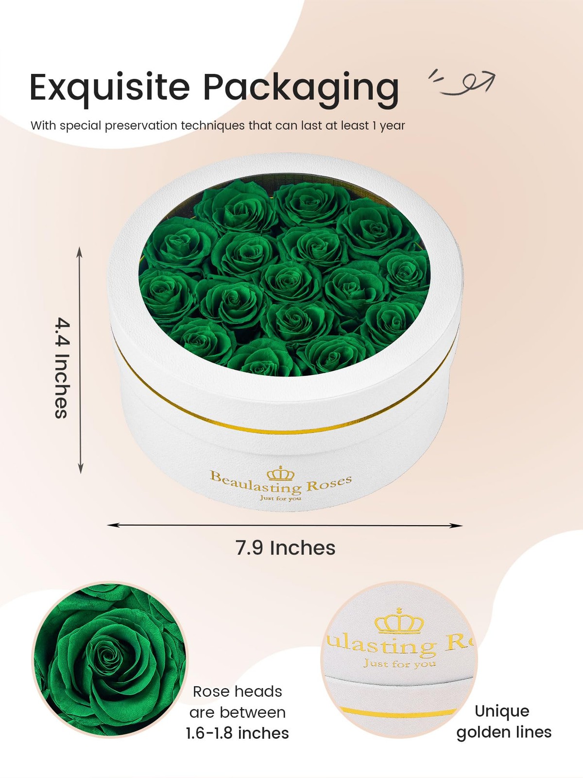 16 PCS Green Preserved Roses Forever Flowers Real In Box Birthday Delivery