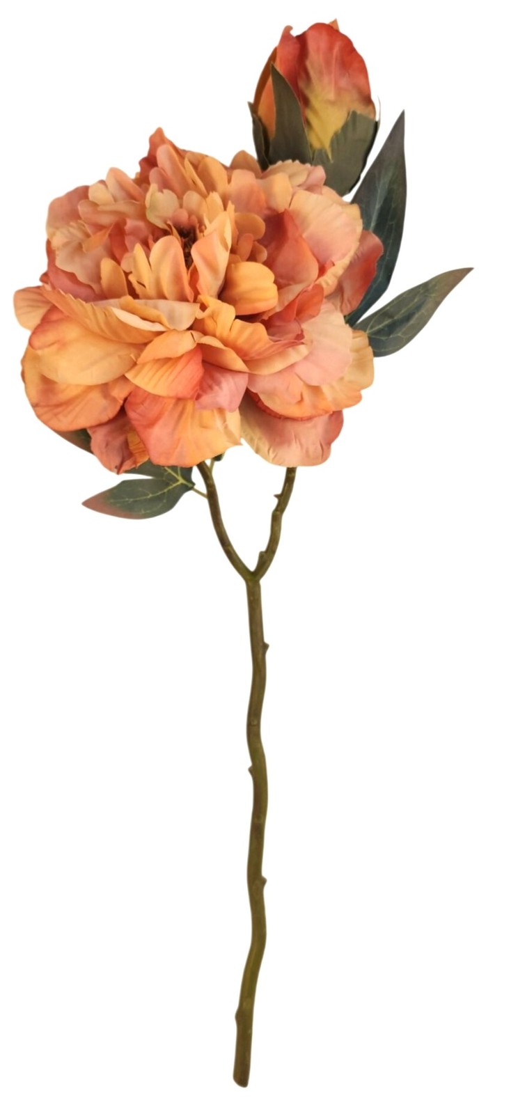 Faux Peony Stem Peach Coral 18 Inch Artificial Silk Flower Wedding Decor