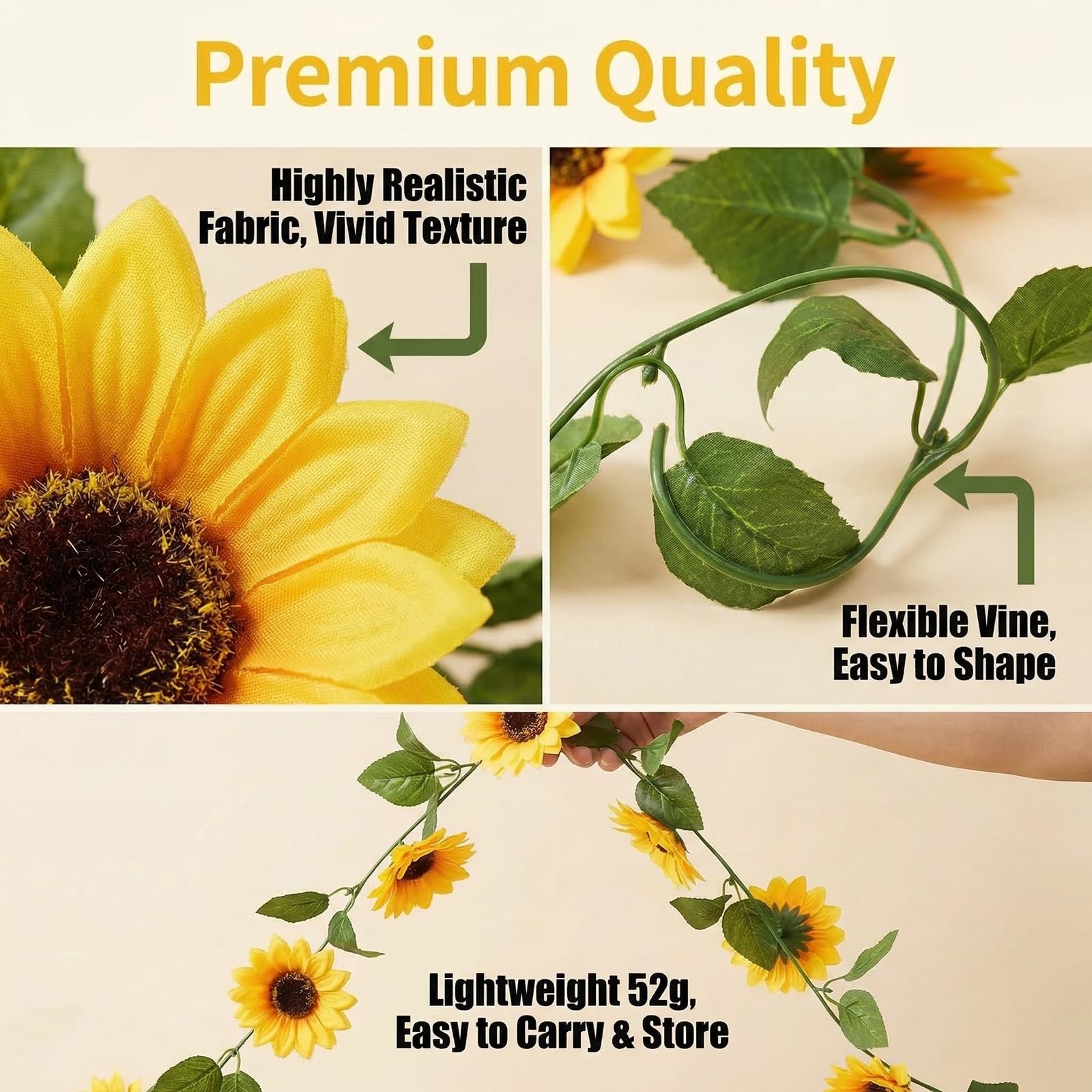 2Pack Artificial Sunflower Garlands Fake Hanging Sunflowers Silk Vines with G…