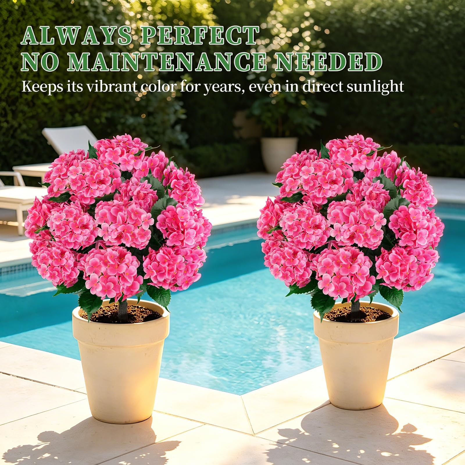 Artificial Topiary Ball Tree with Pink Hydrangea, Set of 2 UV Resistant Shrub…