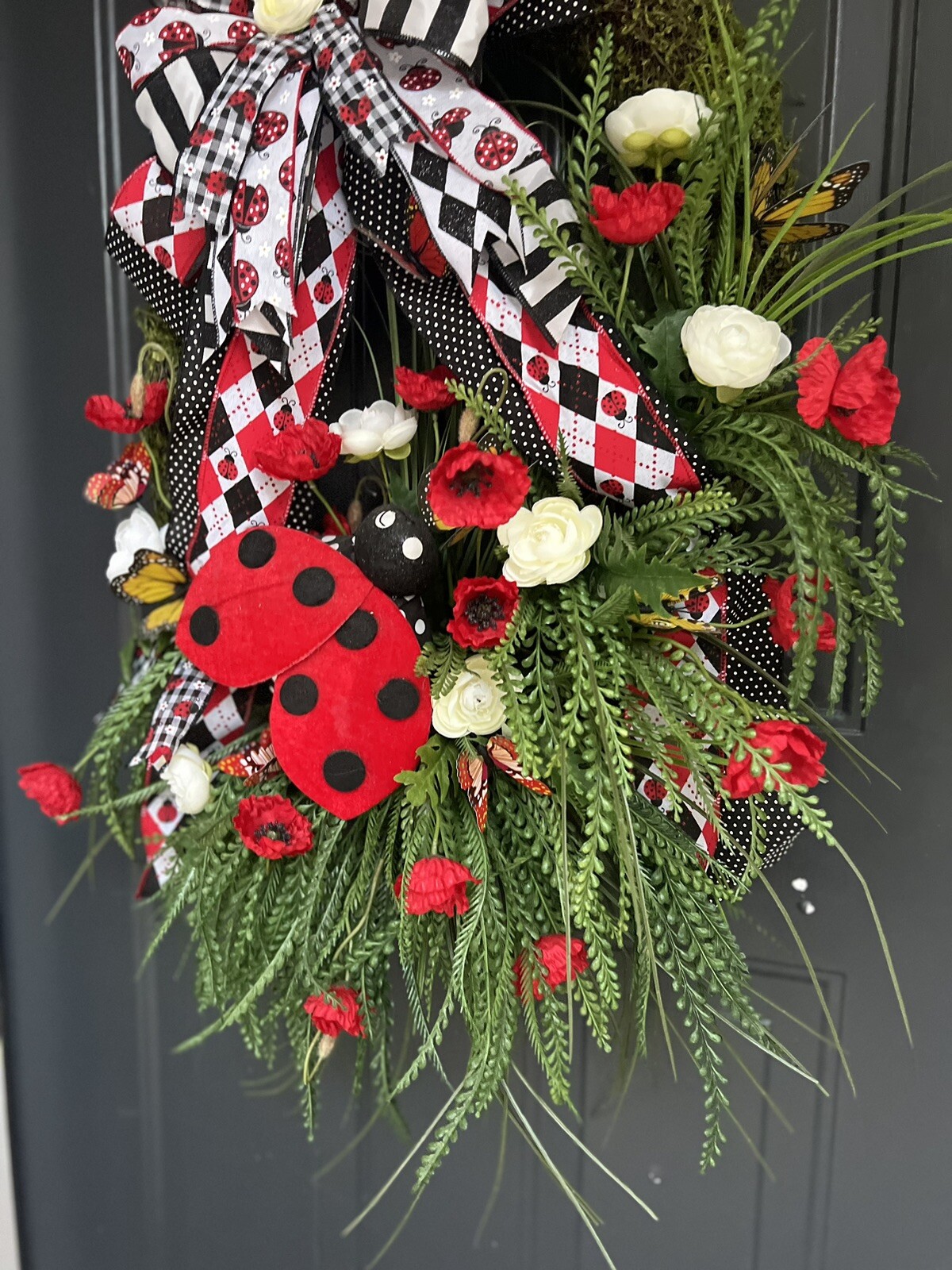 Big Ladybug Wreath, Summer Moss Wreath, Spring Moss Wreath, Wreath For Mom, Gift