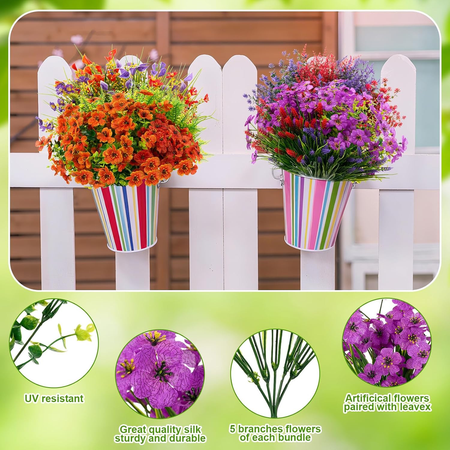 64 Bundles UV Resistant Faux Flowers for Outdoor Garden, Patio, Yard Decor