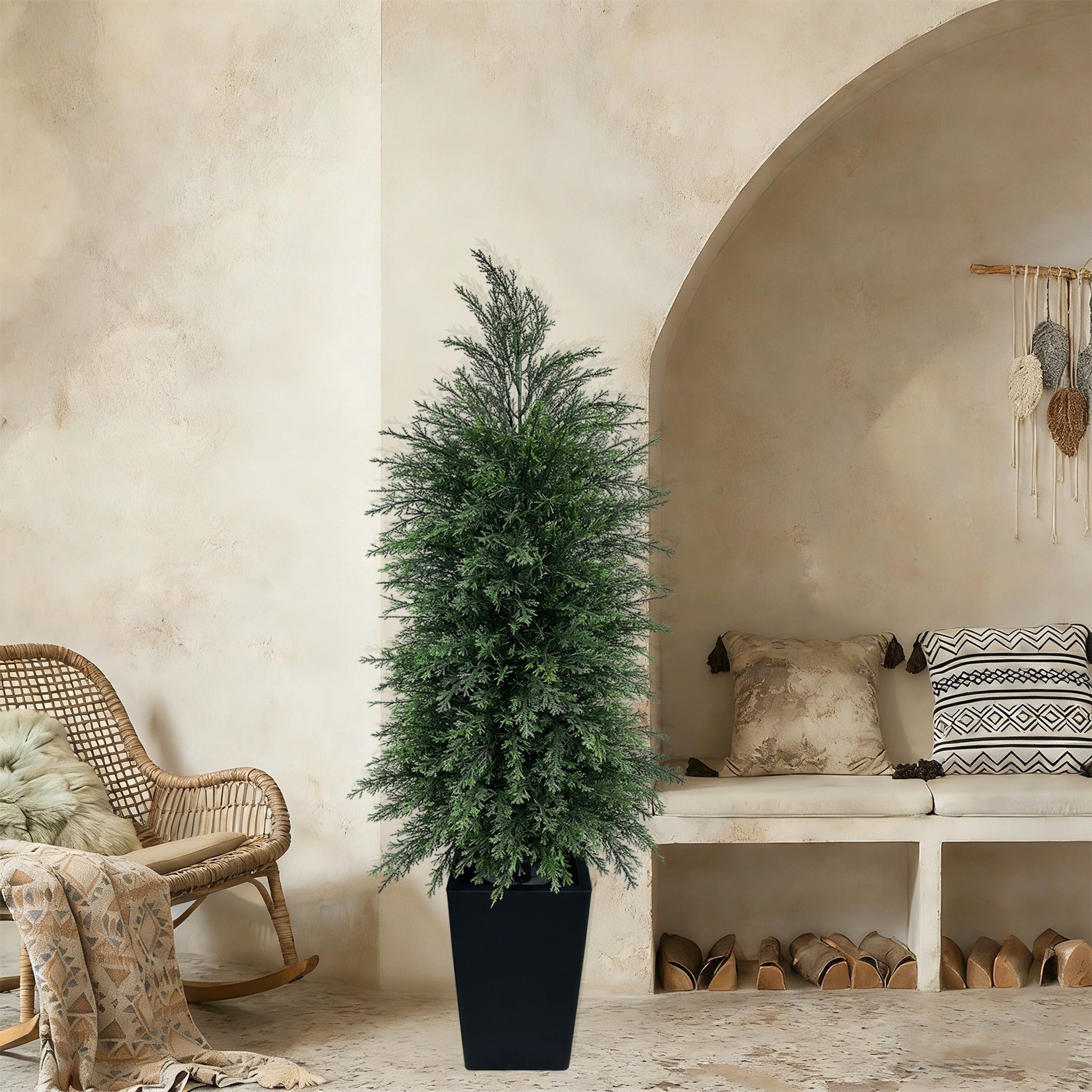 2Pack 4FT Artificial Cypress Tree, Black Square Planter Indoor/outdoor decor