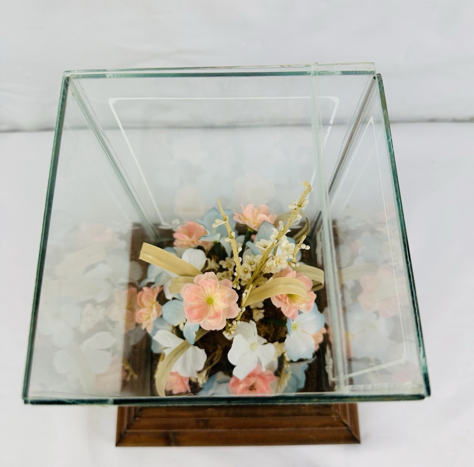 Vintage Glass & Wood Display Terrarium Music Box CottageCore For Upcycle Crafts
