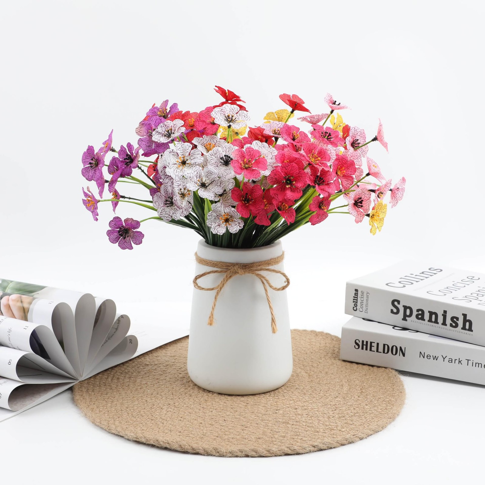 7Queen 6Bundles Artificial Flowers No Fade Fake Plastic Faux Plants Indoor