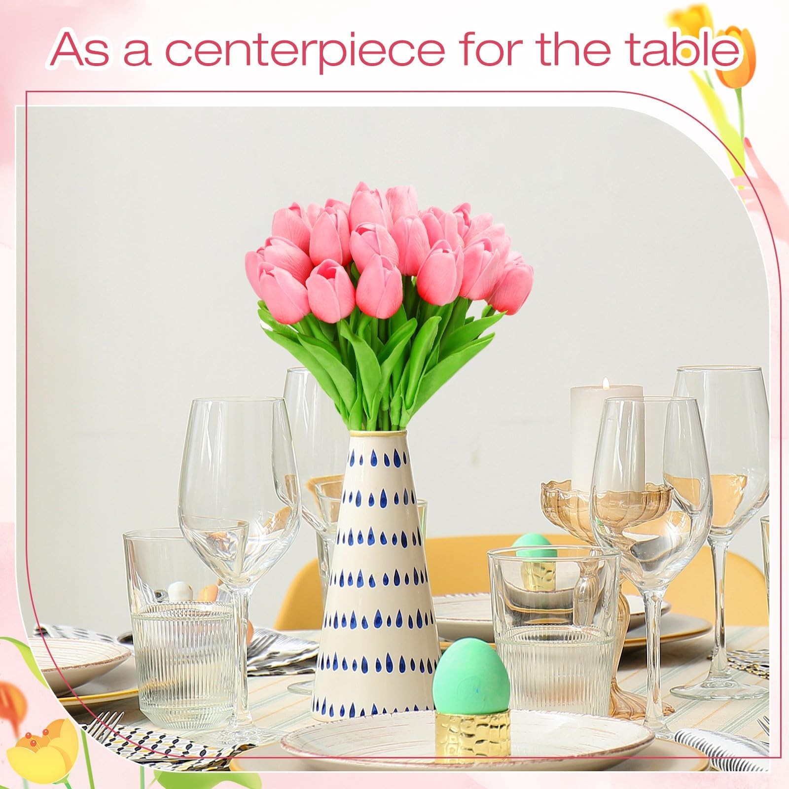 Lyrow 30 Pcs Tulips Artificial Bouquet Flowers Faux Tulips for Home Kitchen W…