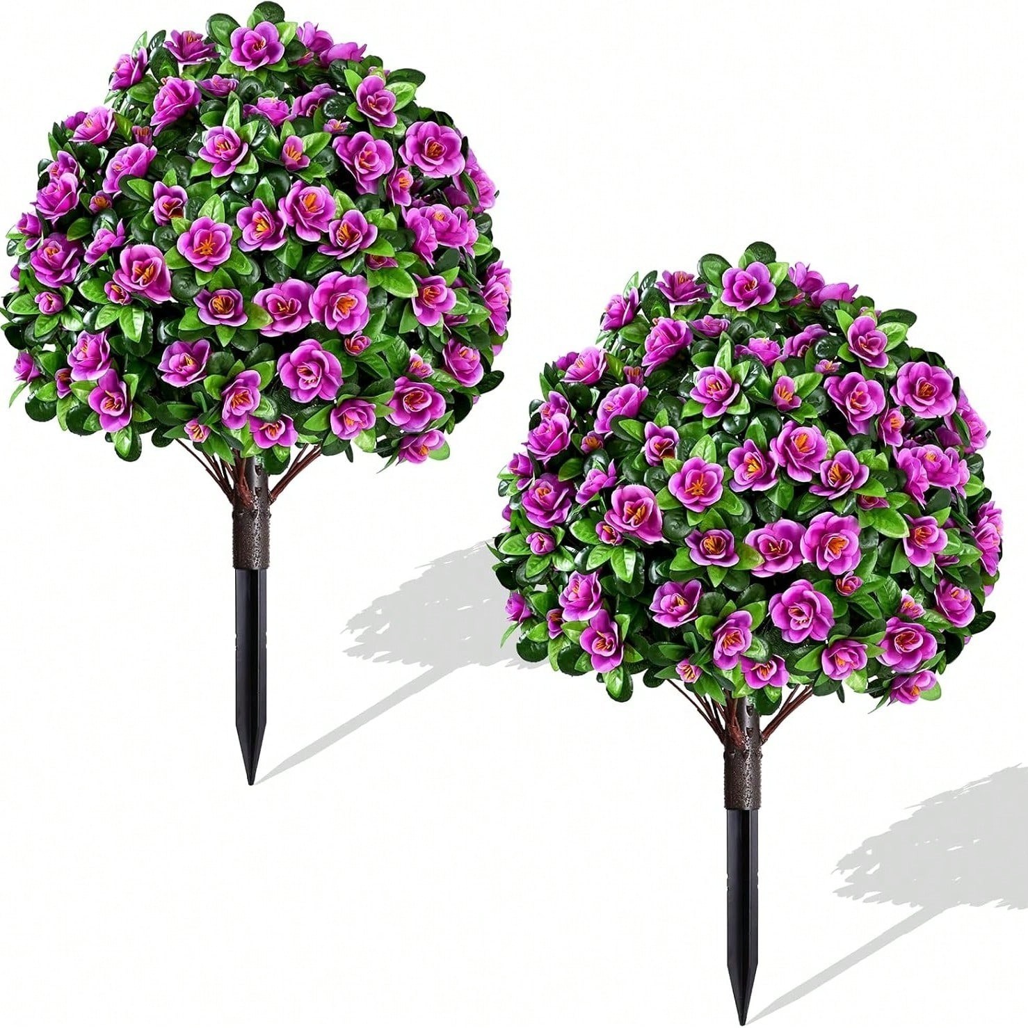 2 Pack Artificial Topiary Ball Trees UV Resistant Fake Shrubs For Outdoor Decor