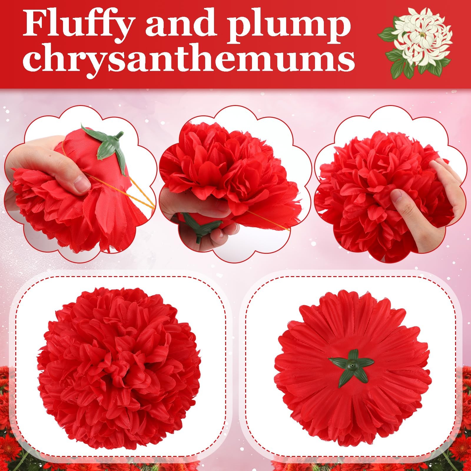 Red Homecoming Mum Flowers 6.5 Inch Silk Supplies 21 Layers Kits 3 PCS
