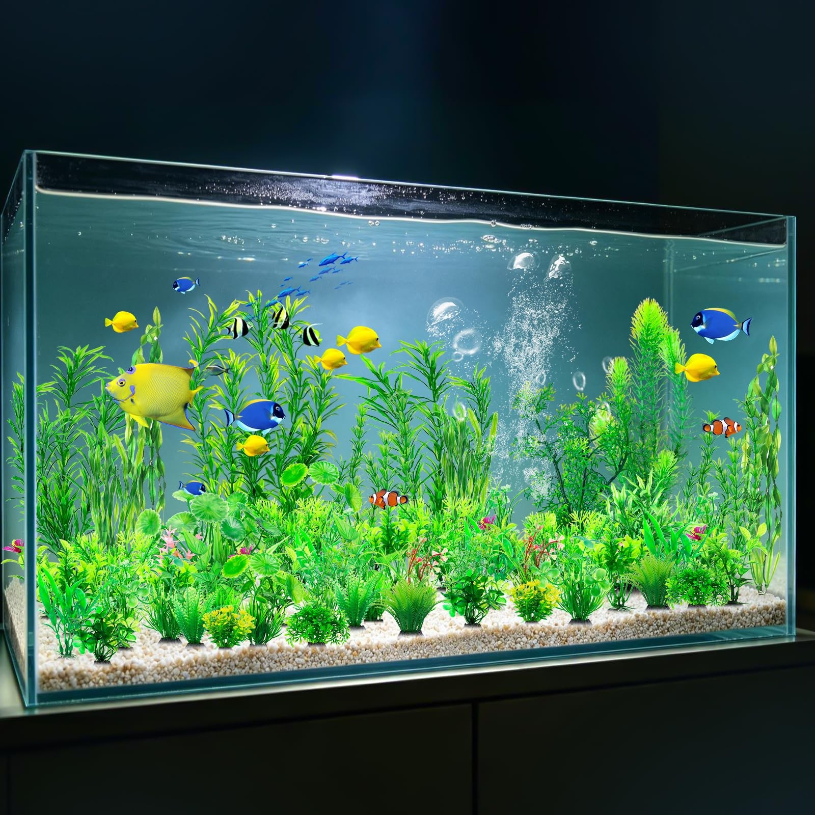 53 Pcs Fish Tank Accessories Aquarium Decorations Green Plants, Green Fish Ta…