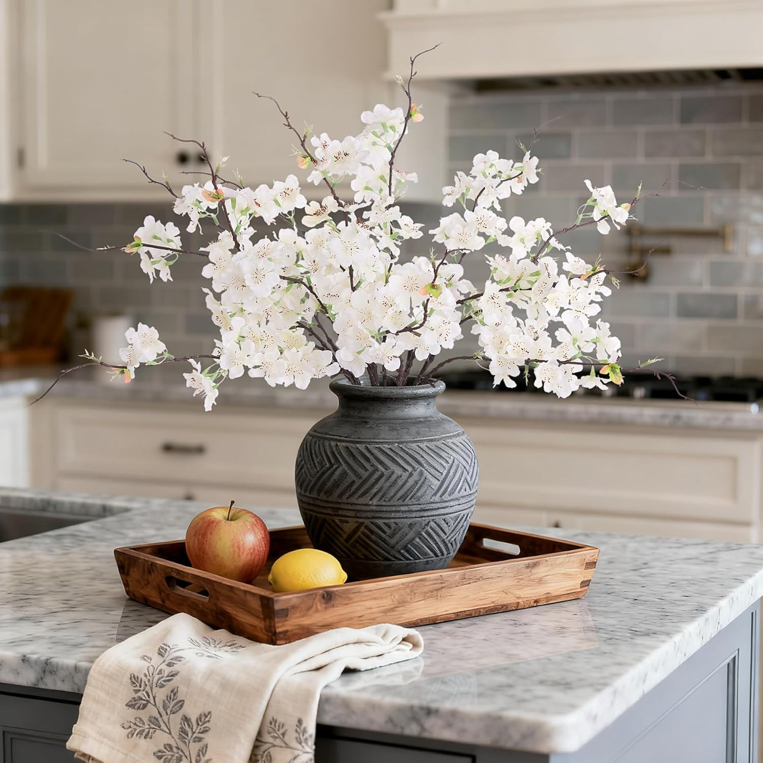 12 PCS Faux Cherry Blossom Branches Decor 18.11 Inch Fake Artificial Cherry Flow