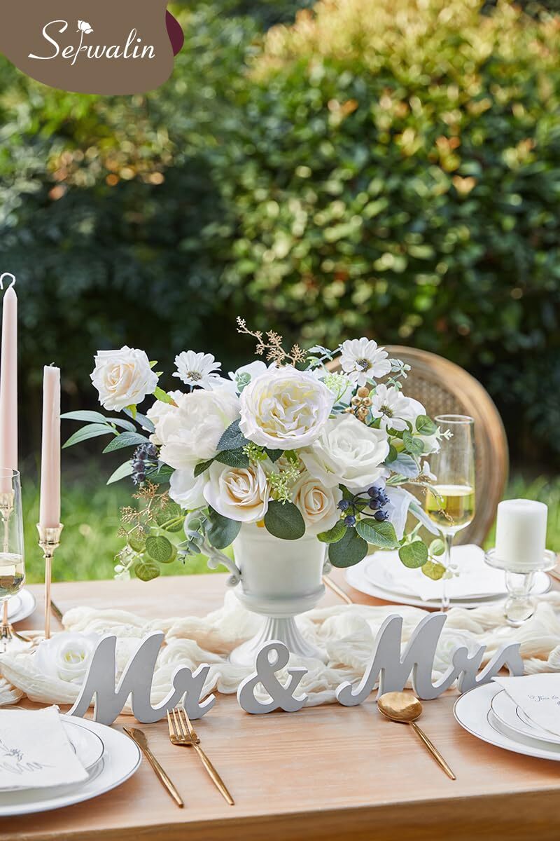White Wedding Flowers Silk Roses Peonies Real Touch Cake Decoration DIY