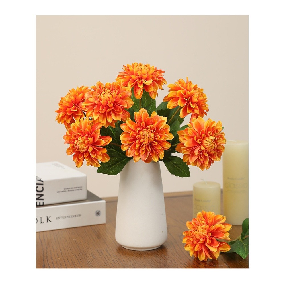 Lifelike Silk Dahlia Flower for Wedding Home Office Photo Background Decor