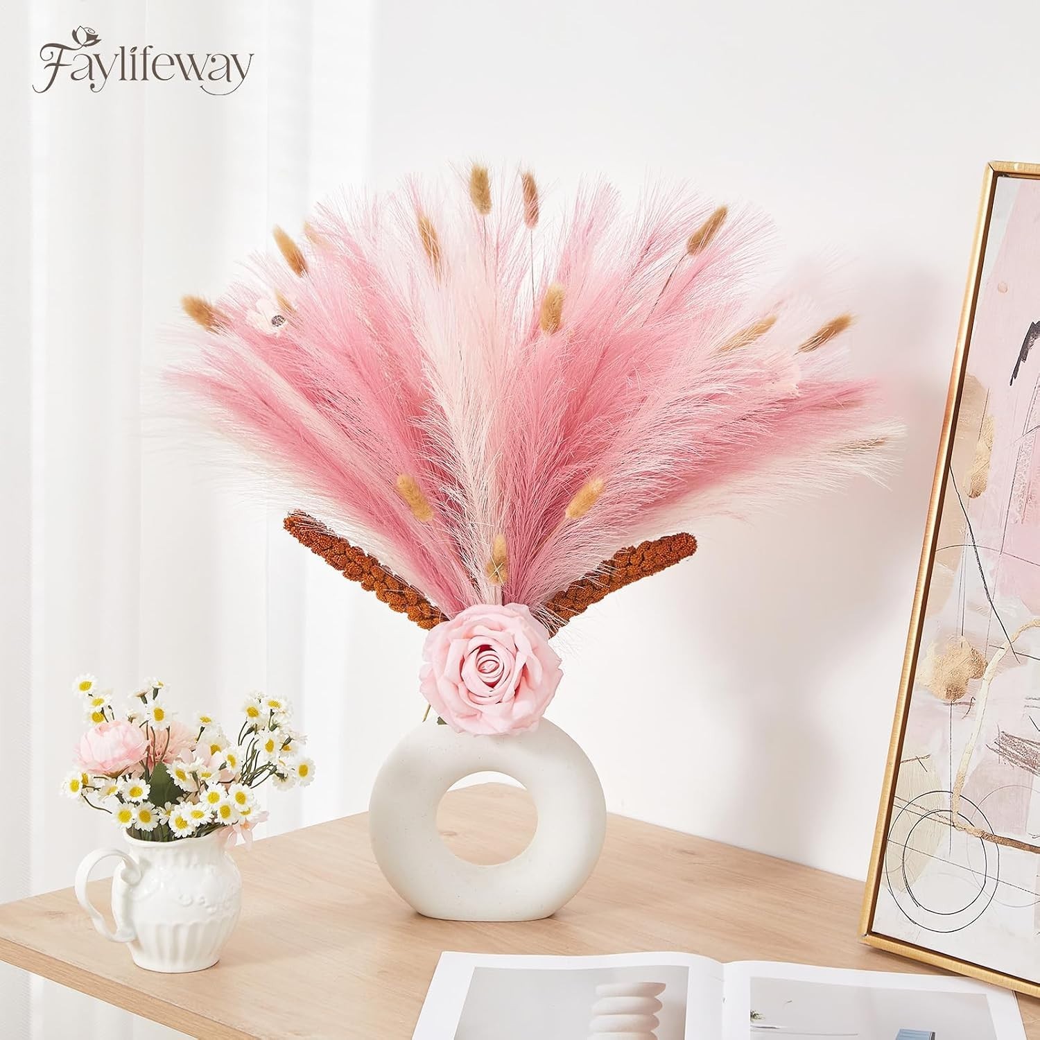 50PCS 17in Fluffy Blush Pink Pampas Grass – Ideal for Elegant Home & Event Decor