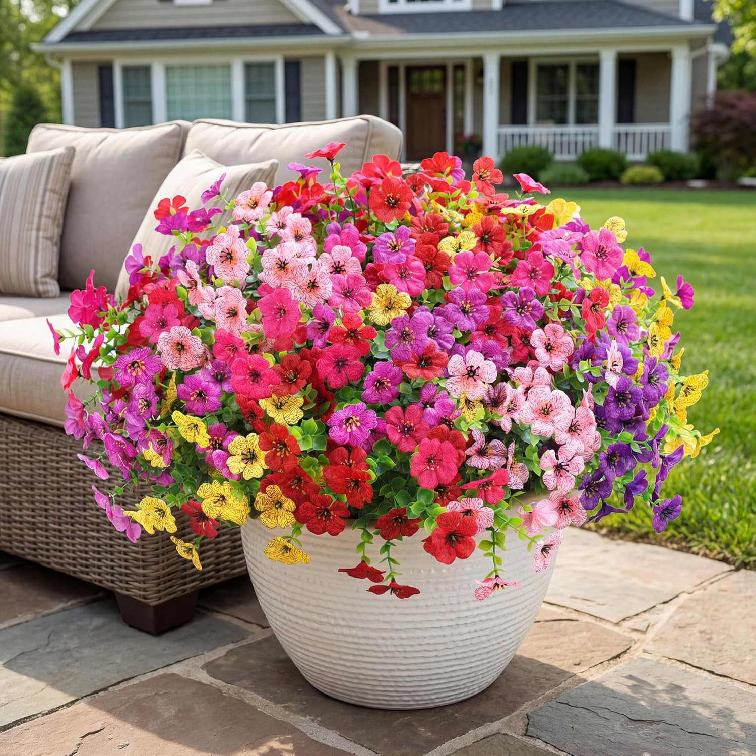 Artificial Flowers for Outdoors 12 Mix 6 Color UV Resistant Faux Plants