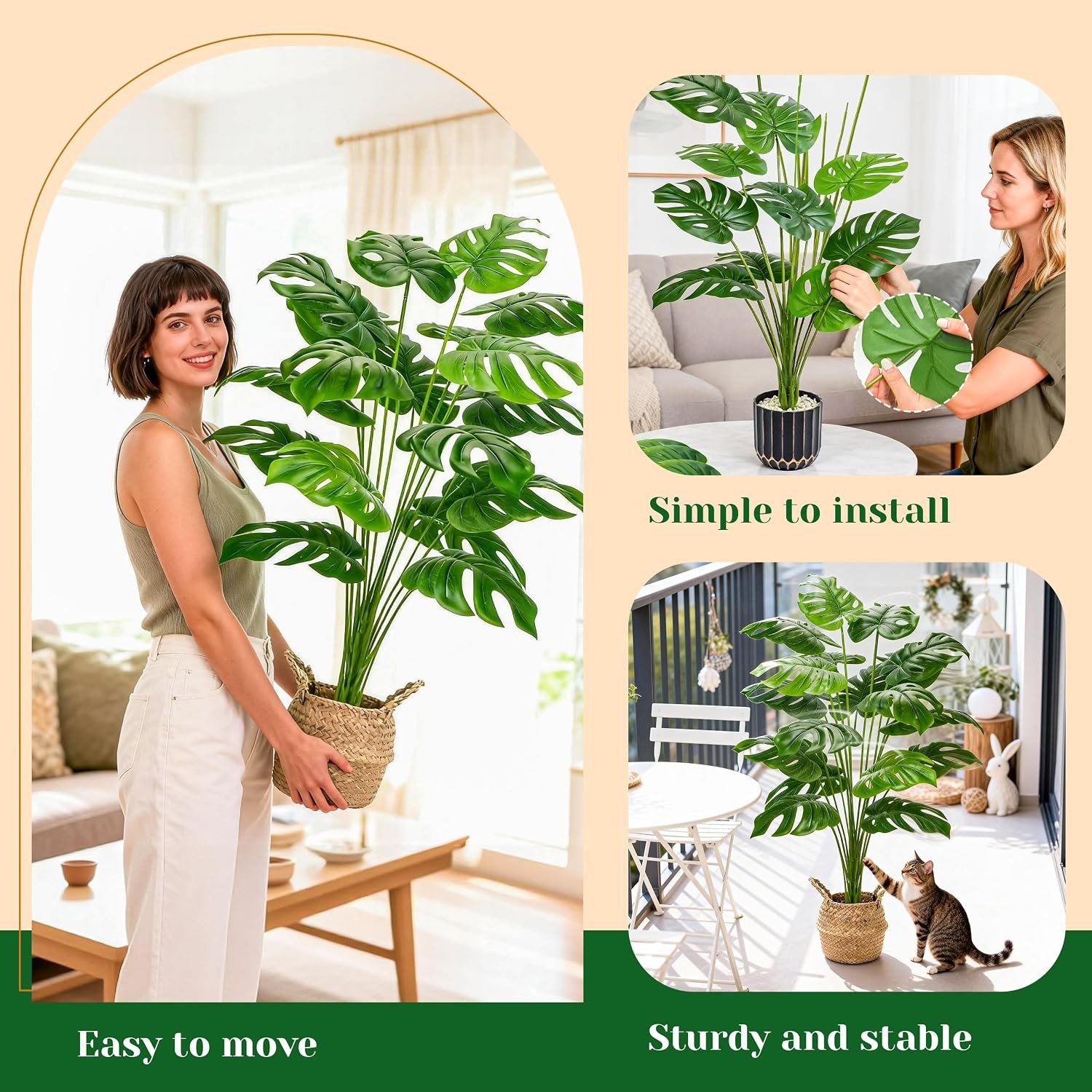 Artificial Monstera Plant with Basket Faux Potted Tree for Home Office Decor
