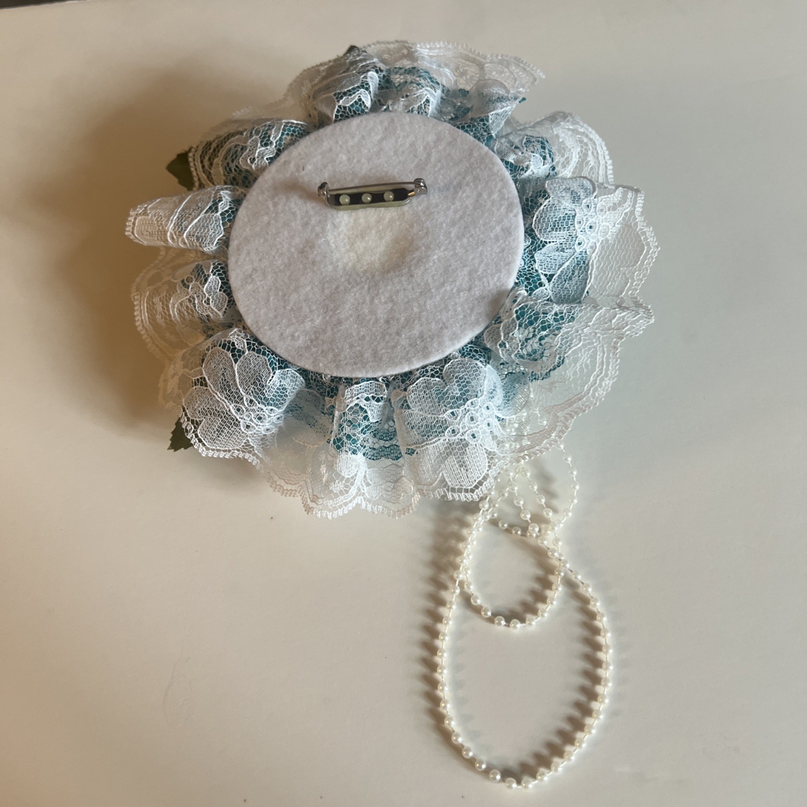 Faux 3” Open Roses Bouquet Silk Flowers Teal Corsage Artificial 7” Wide C 11” L