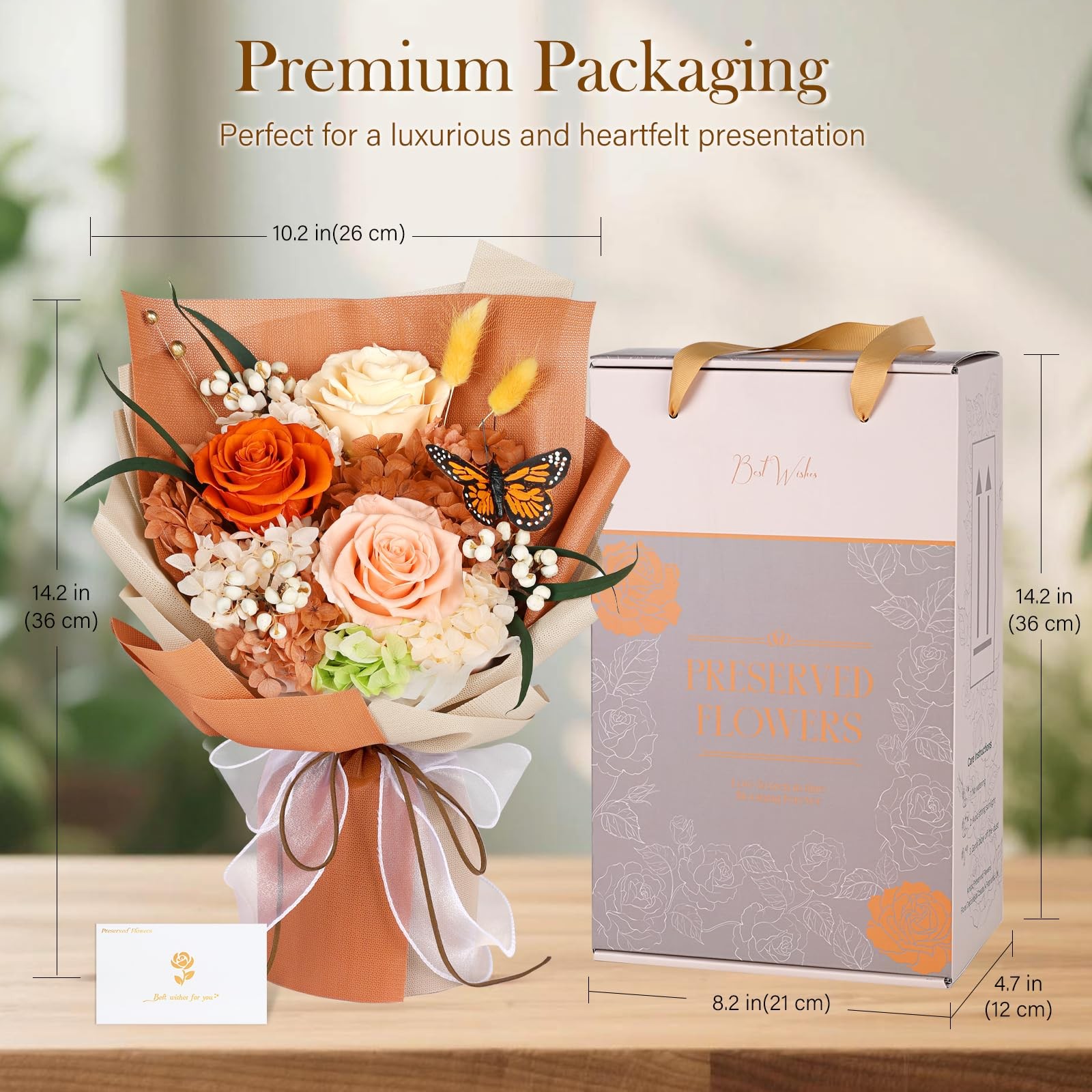 Preserved Flowers Bouquet with Butterfly 3 Roses & Flowers for Delivery, Lon…