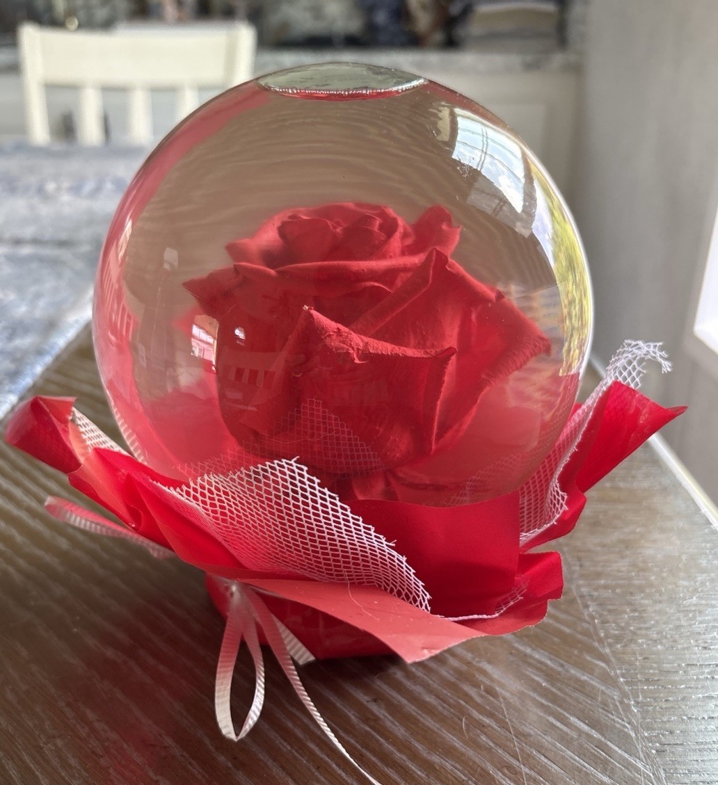 Vintage Forever Red Rose In Glass Ball Clear Water Dome Globe Large 6.5″