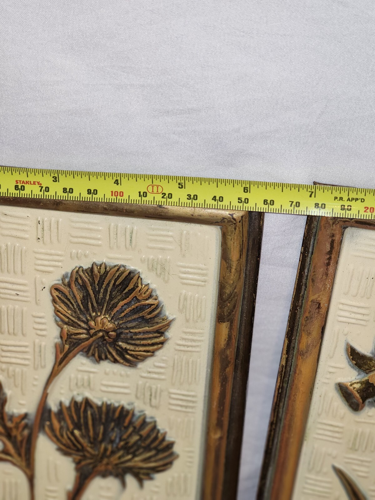 3 Vtg Metal Wall Plaques Brass & Yellow In Relief Floral Elpec England