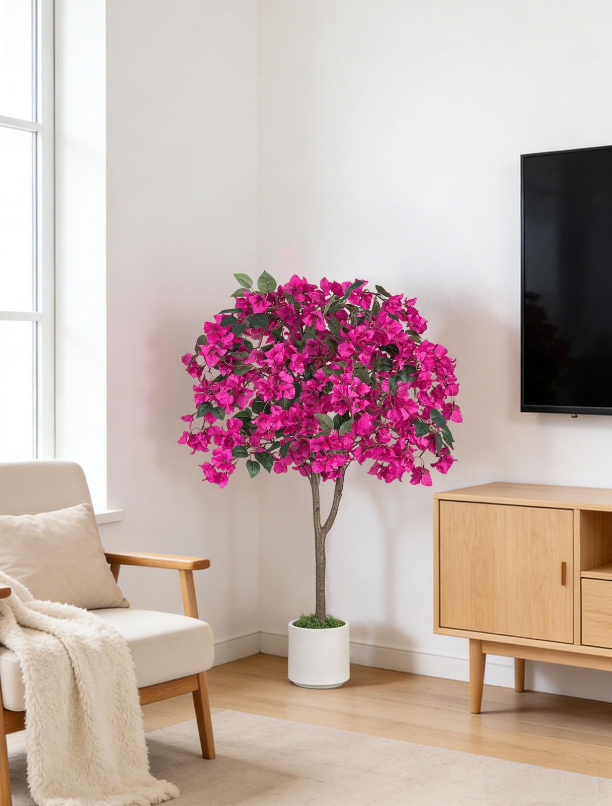 Bougainvillea Artificial Tree for Porch: 2-Pack 3.9ft Hot Pink Fake Flower Tr…