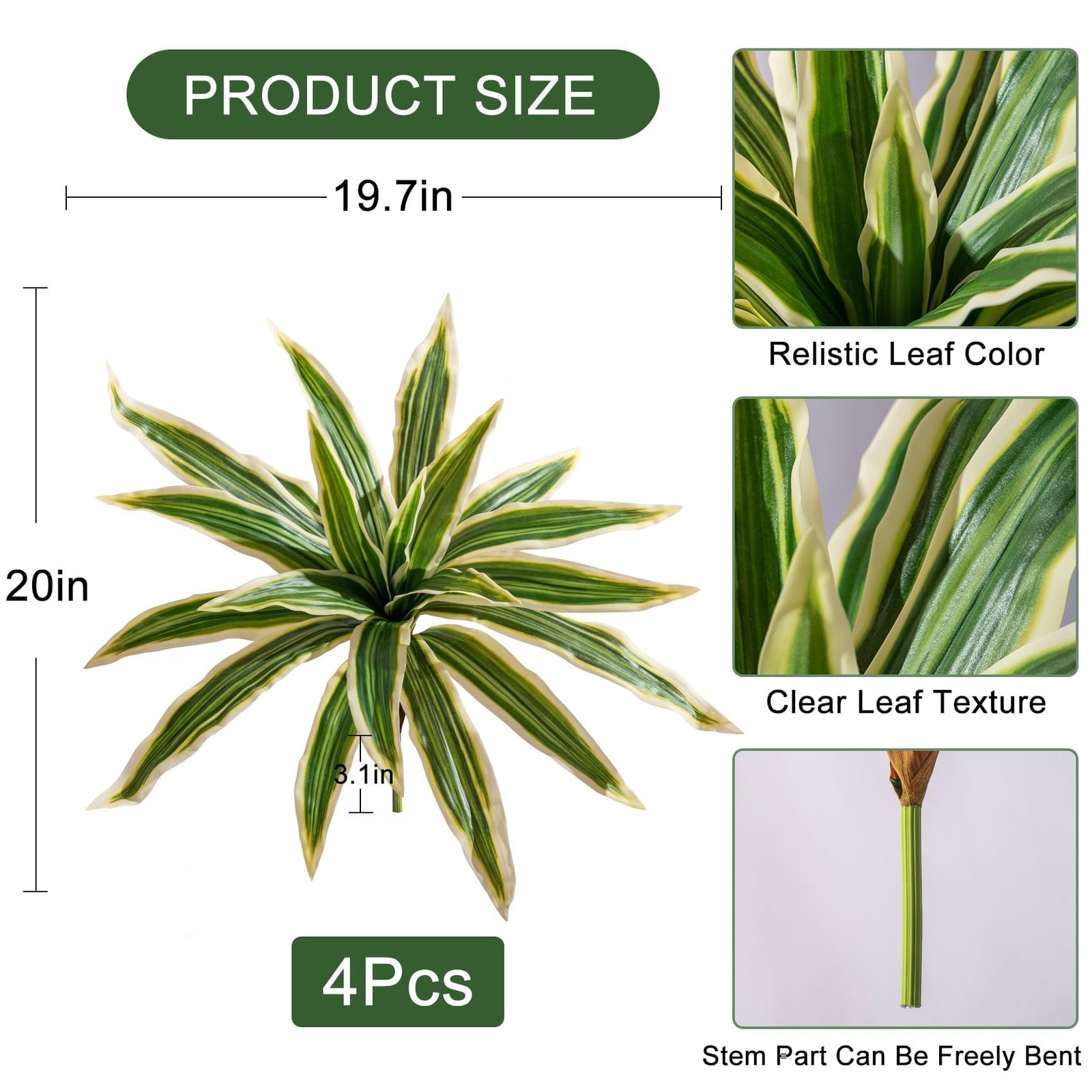 4 Pcs Artificial Greenery Stems Dracaena Faux Branches Artificial Plants Real…