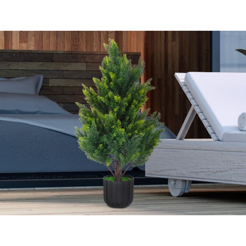 2PCS 2.3/3/4FT Artificial Cedar Topiary Trees, Fake UV Resistant Potted Plants