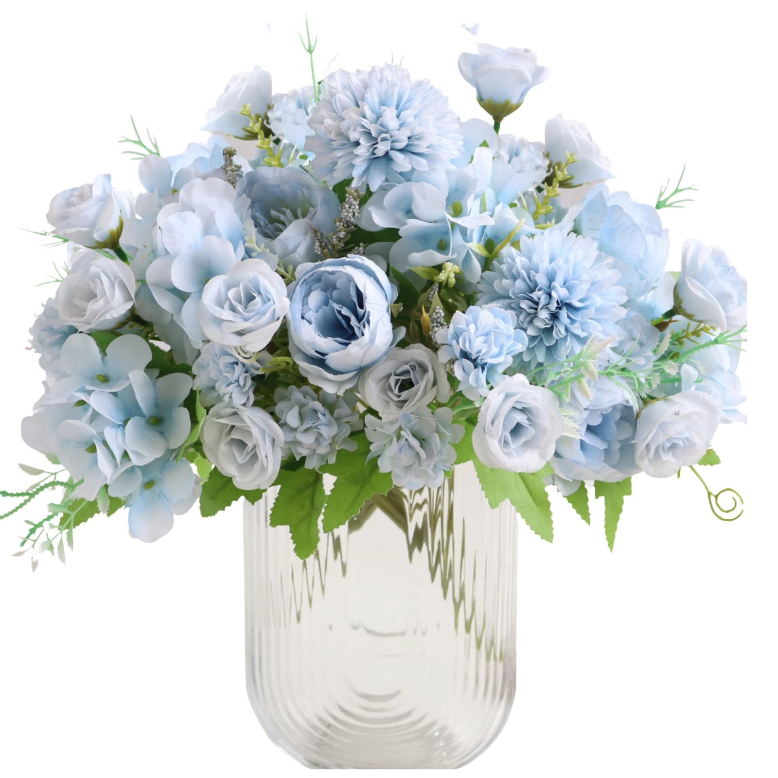 Artificial Flowers, 2Pcs Blue Fake Peony Silk Peonies Faux Flowers Arrangemen…