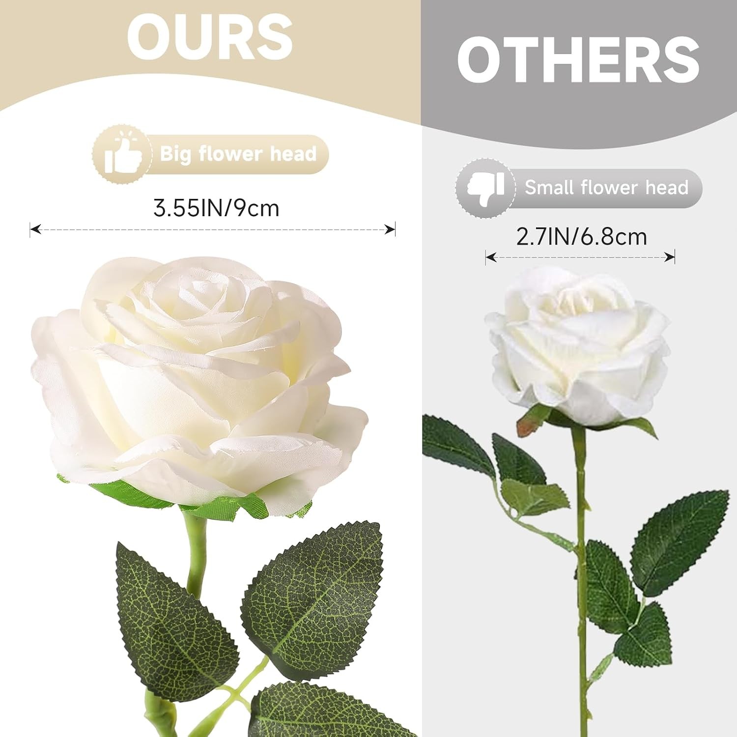 12 Pcs White Roses Long Stem, Artificial Silk Bouquet Wedding DIY