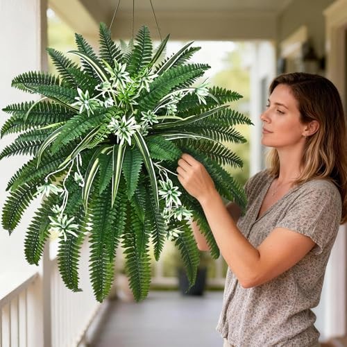2 Pcs 48″ 2-in-1 Fake Ferns with Spider Plant, 48″-78 Branches-2 Pcs