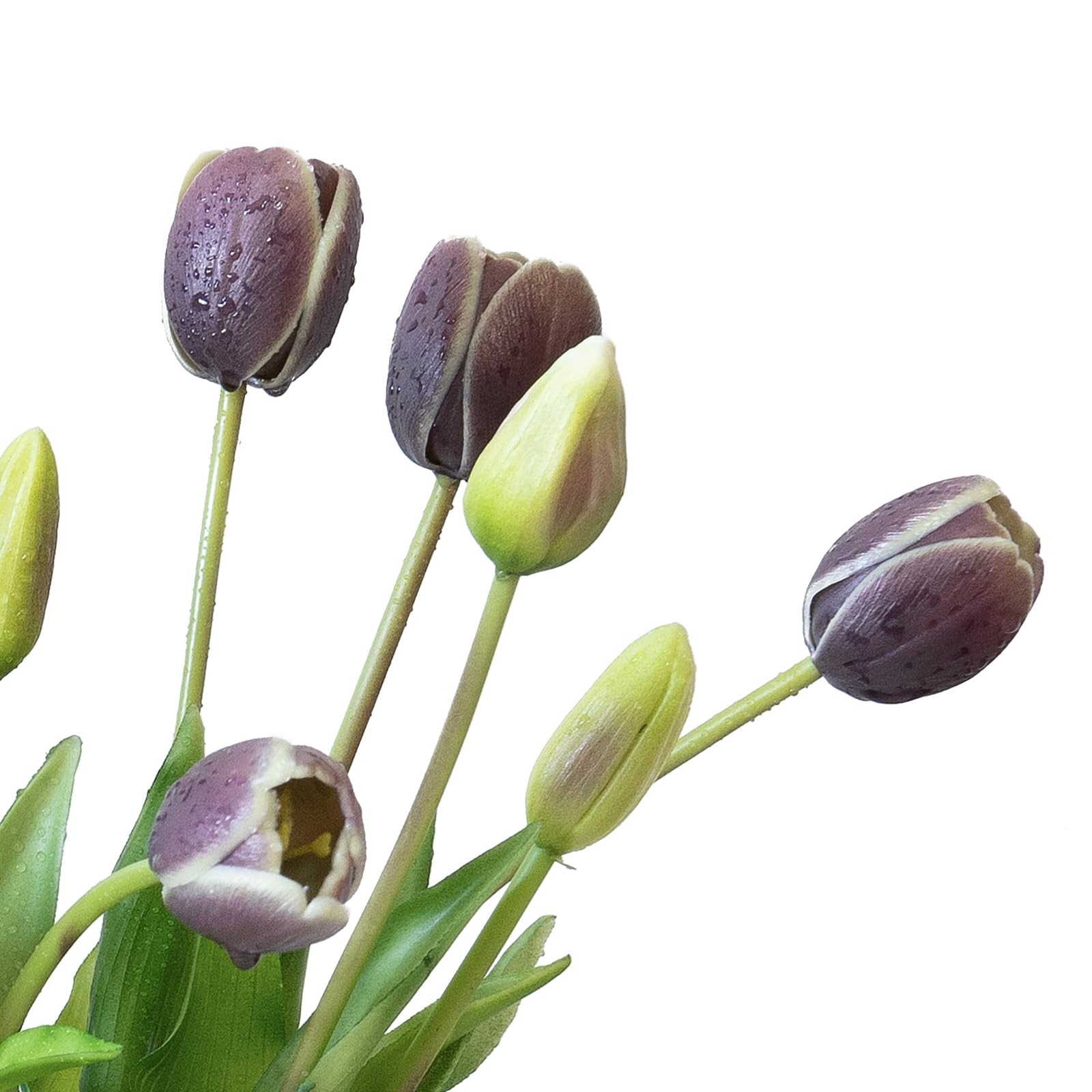 15 PCS Artificial Tulips Latex Bouquet Fake Flowers Home Decor Dark Plum