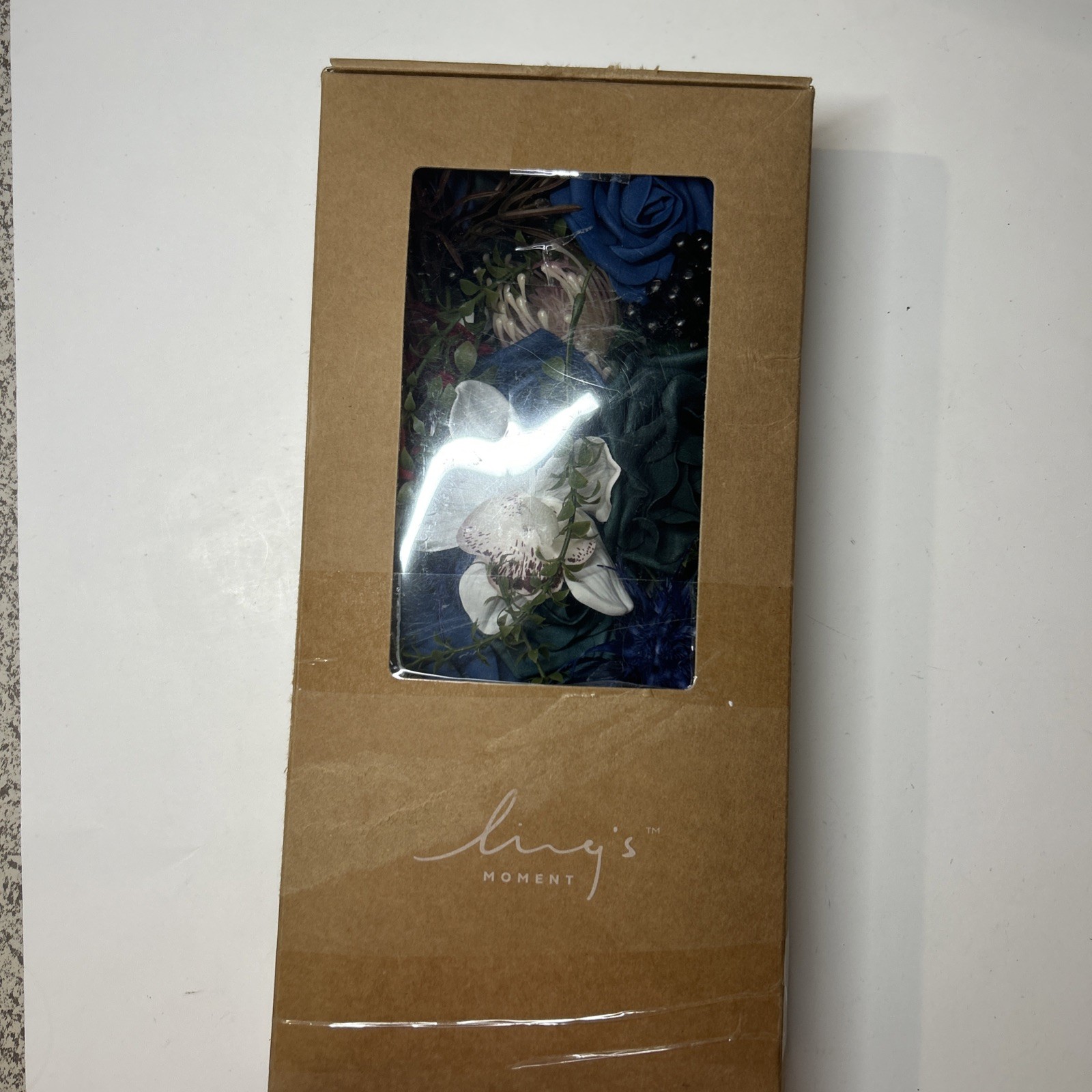 Ling’s Moment Fake Flowers Box, Foam Roses Artificial Fern Berry Faux Blue Navy