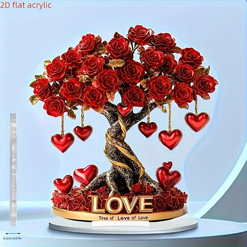 Elegant Crystal Heart-Shaped Rose Tree Decoration “Tree of Love” Golden Base – t