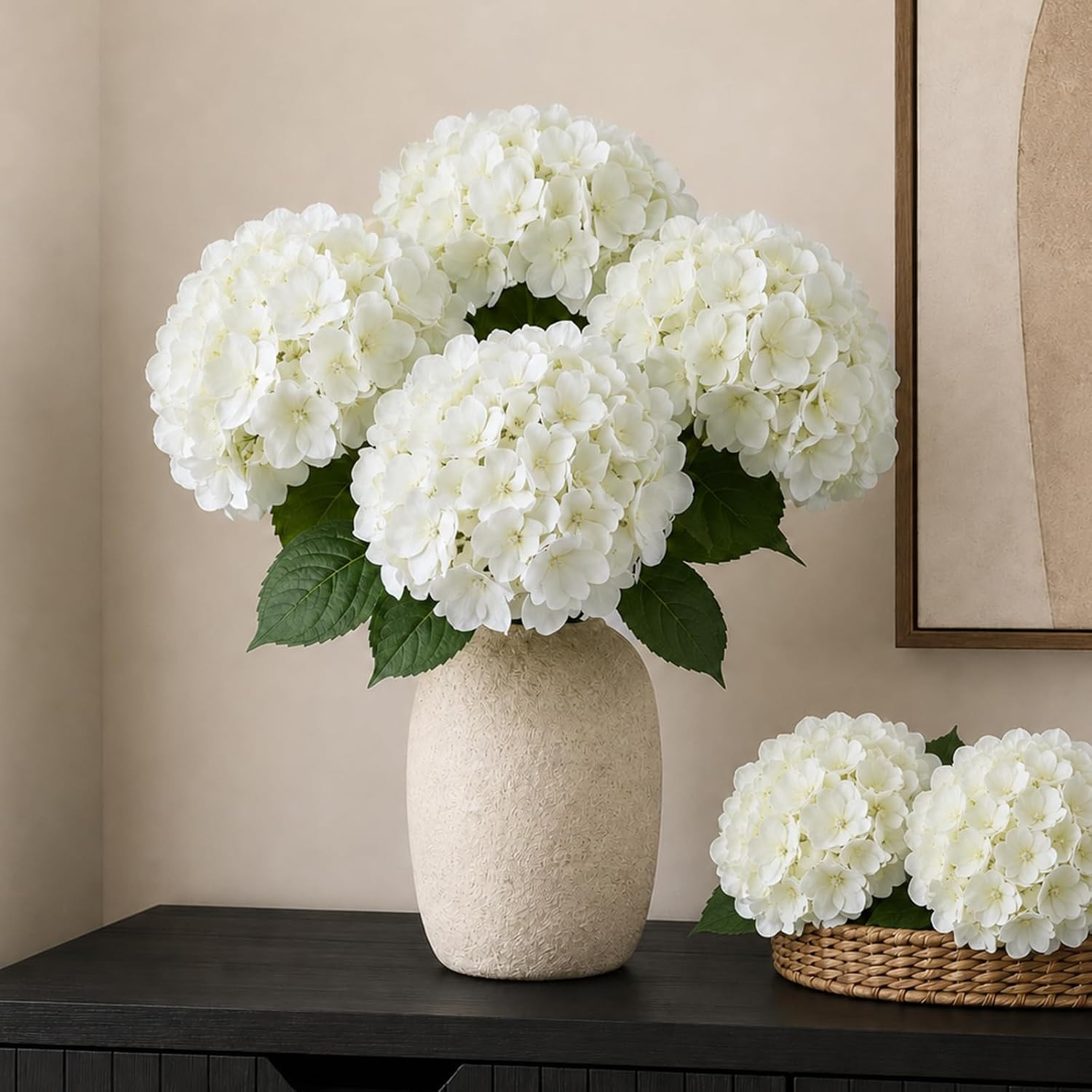 8Pcs UV Resistant White Hydrangea Faux Flowers for Home & Garden Decor
