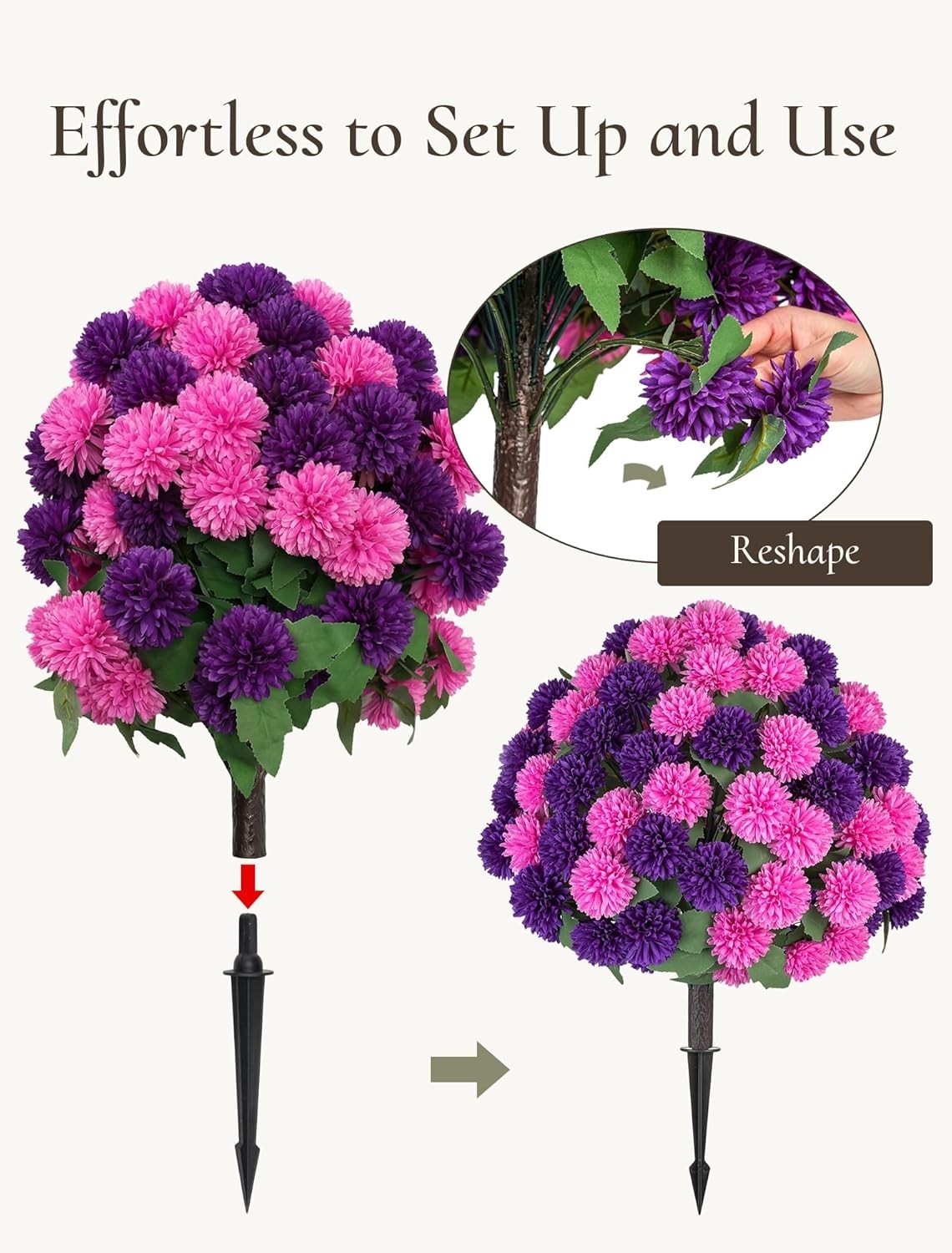 Artificial Mum Topiary Ball: 33″ Fake Chrysanthemum Flower with Spike Set of …