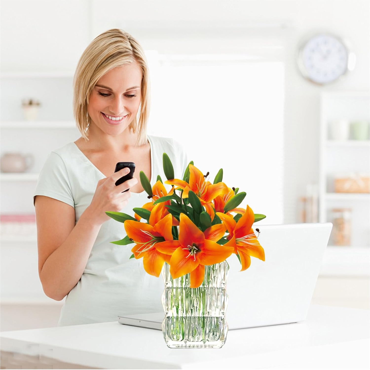 6Pcs Lilies Artificial Flowers Orange Lilies Real Touch Tiger Lily Fake Lillies