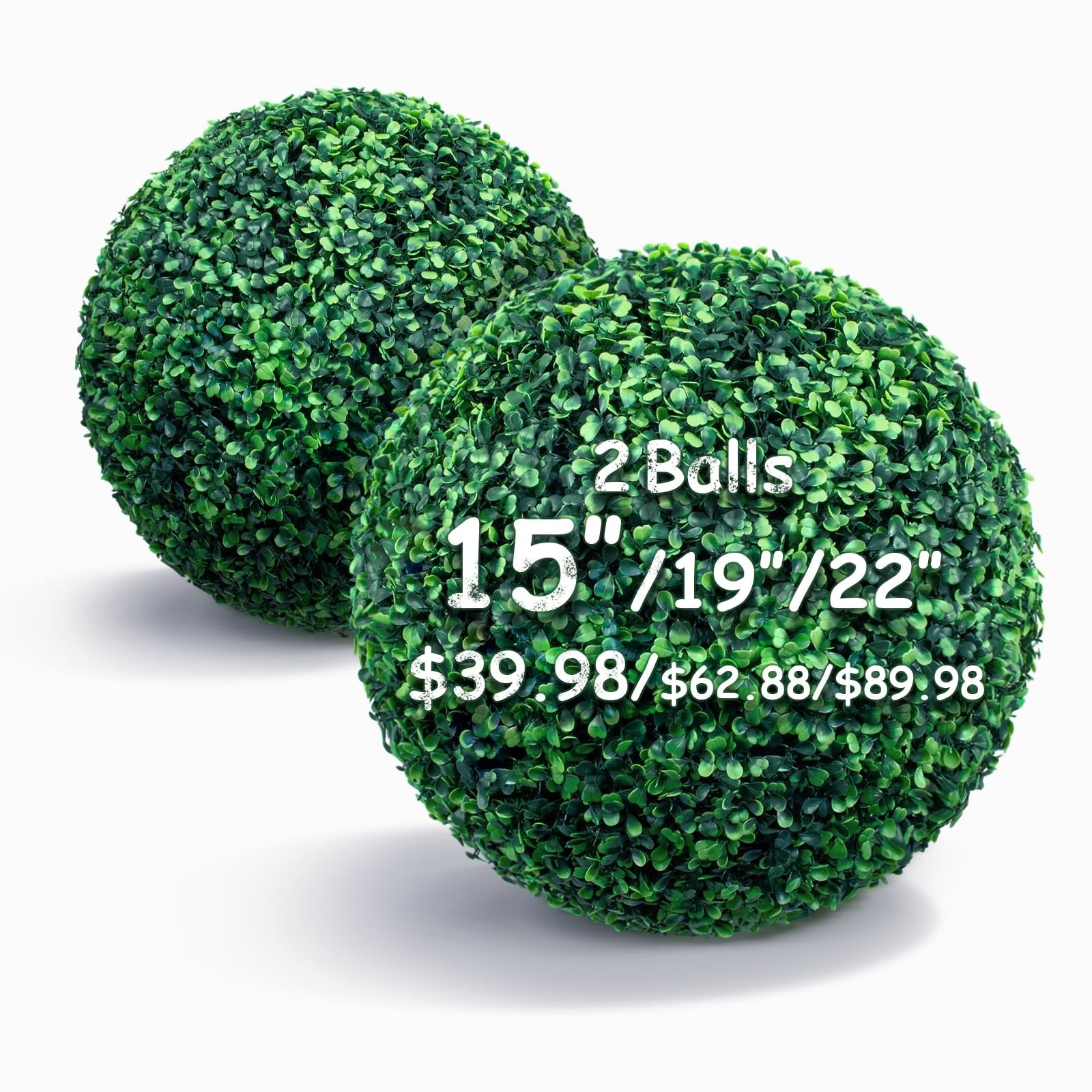 15″ Artificial Boxwood Topiary Balls – 2 Pack UV-Resistant Greenery for Indoor/O