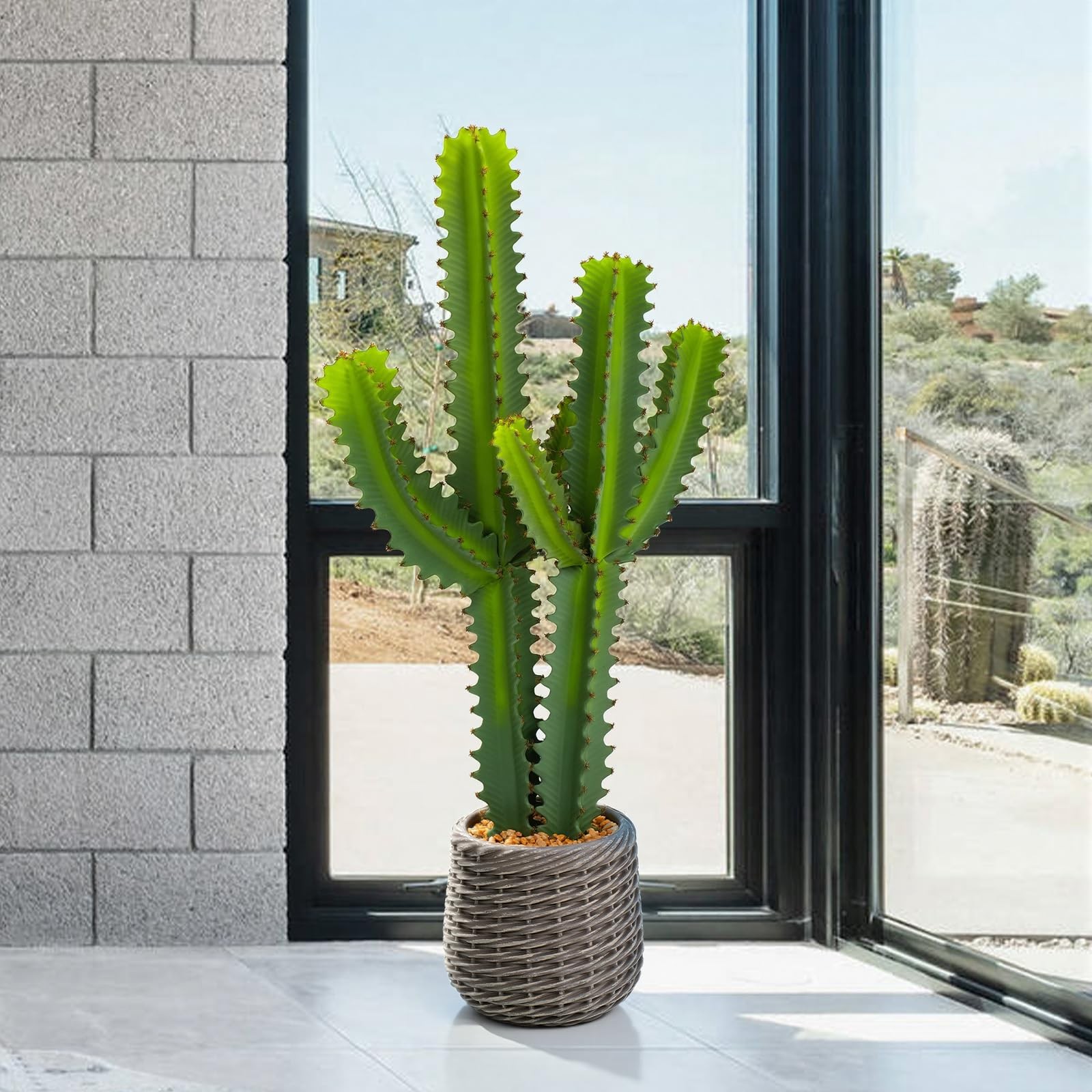 Artificial Cactus Plants, 3ft Tall UV-Resistant Fake Desert Cacti Plant in Br…