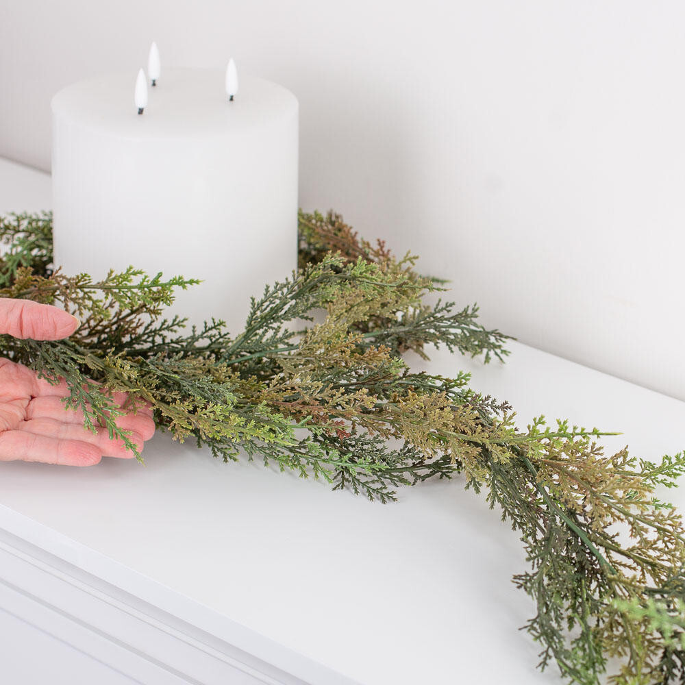 Set of 2 Artificial Weatherproof Cedar Juniper Garlands – Over 11 feet, Total