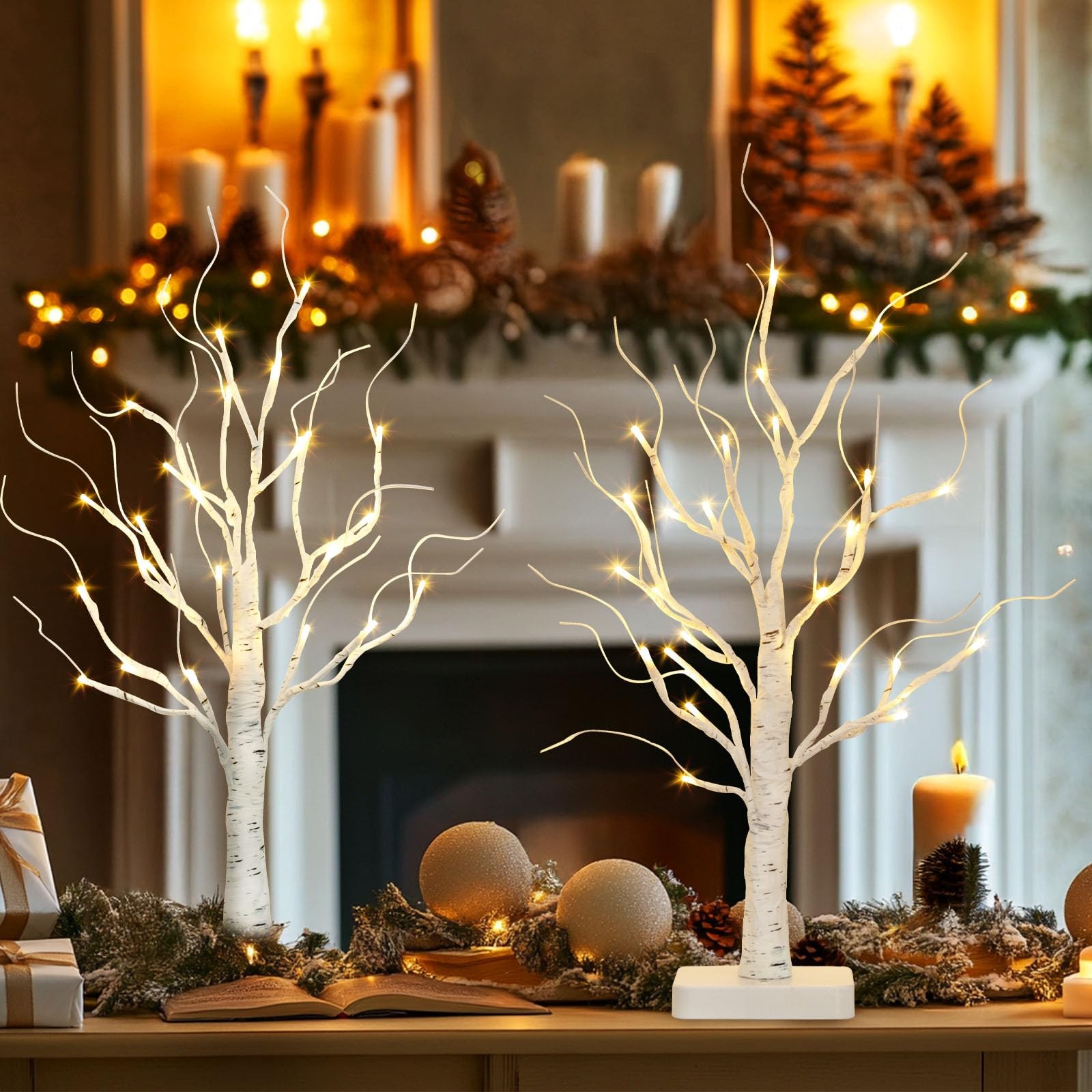 Birch Tree with Led Lights, White Christmas Tree, Lighted Mini Small Artifici…