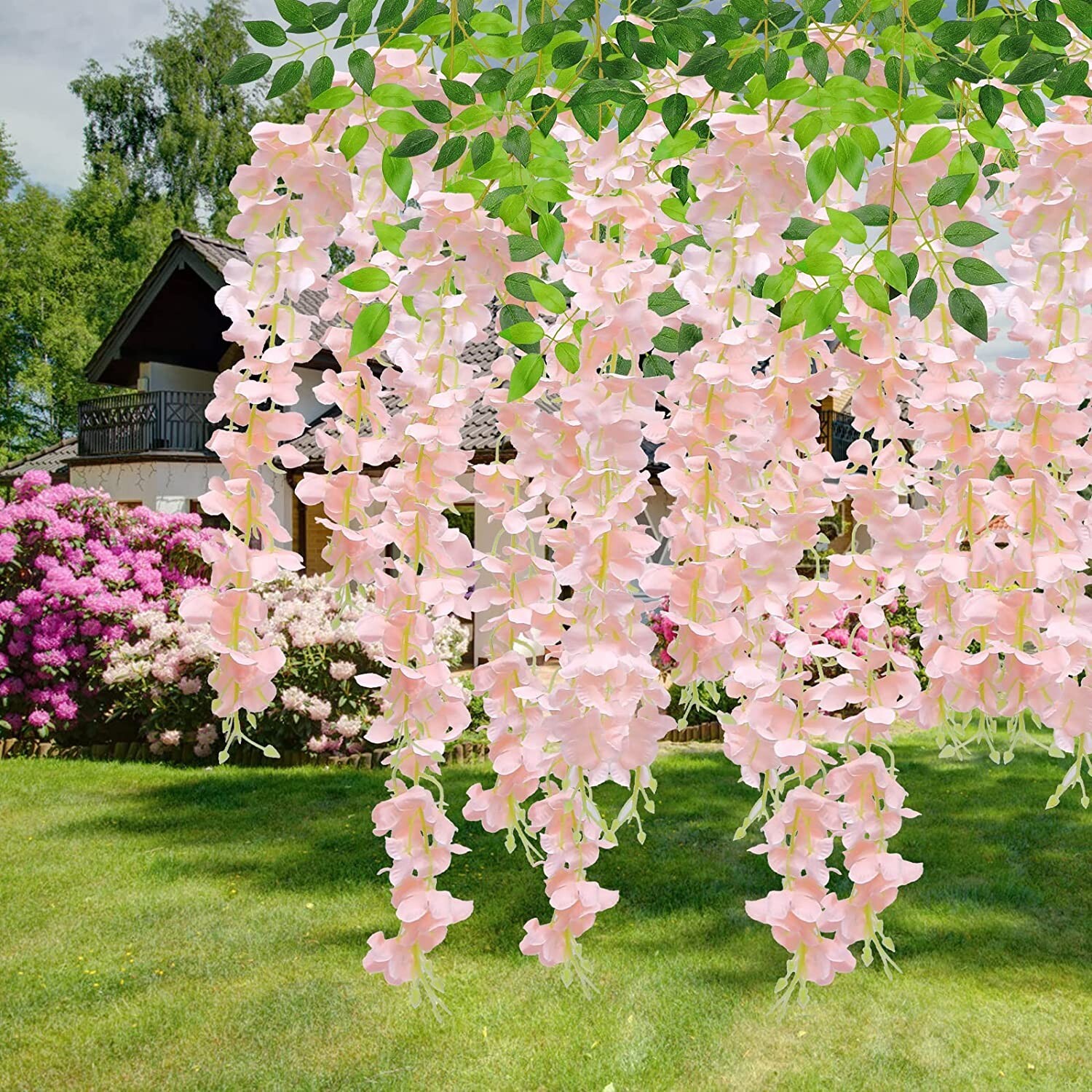 24 PC (43.2 Ft) Artificial Fake Wisteria Vine Rattan Hanging Garland Silk Flower