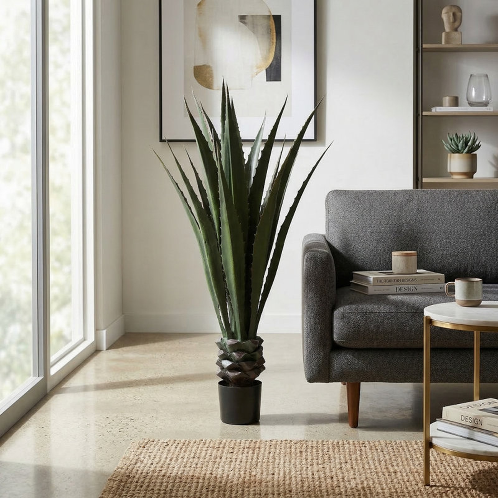 Primrue 52-Inch Giant Agave Fake Plant – Faux Succulent with Pot