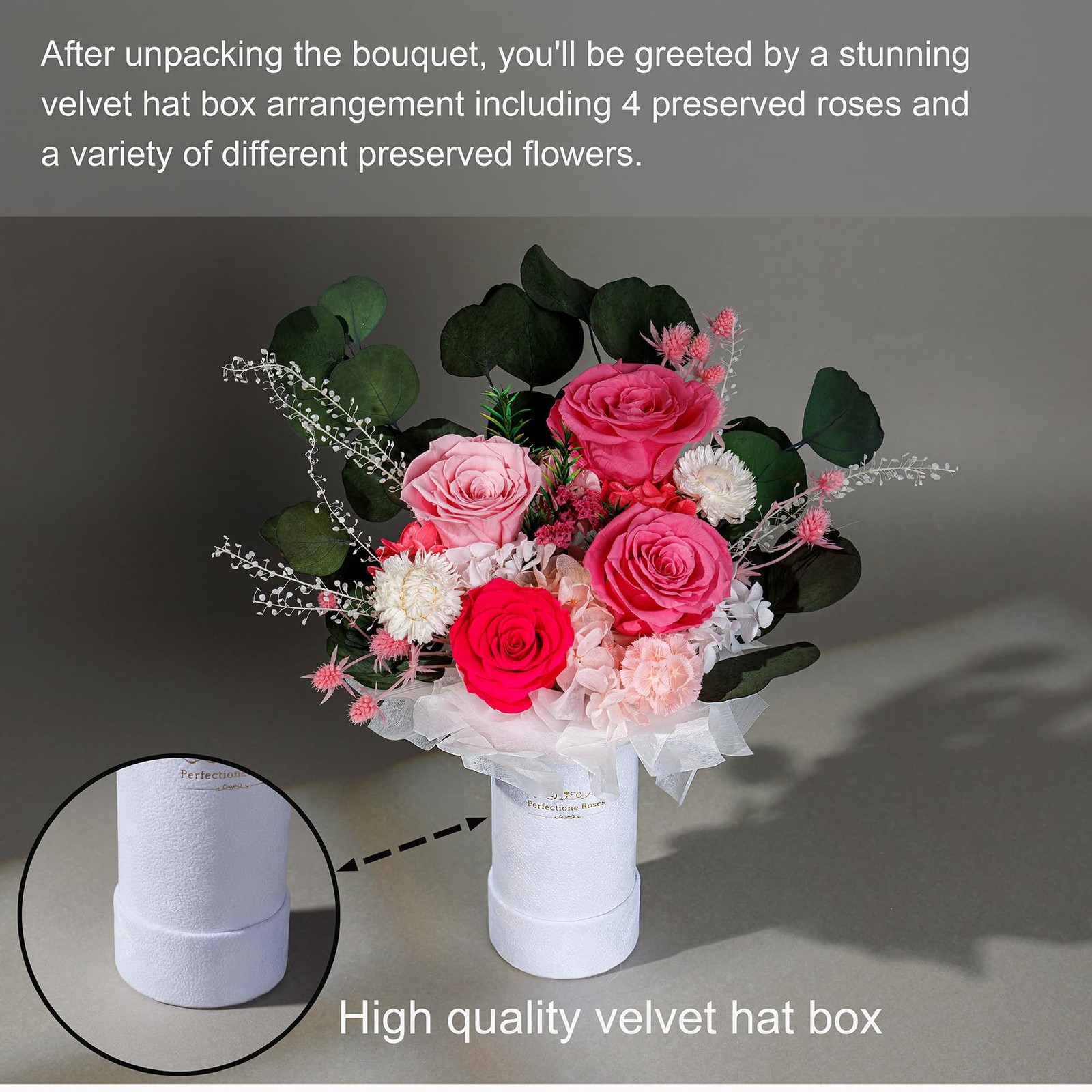 4 Roses Mixed Bouquet Pink Preserved Flowers Womens Mothers Day Birthday Gift
