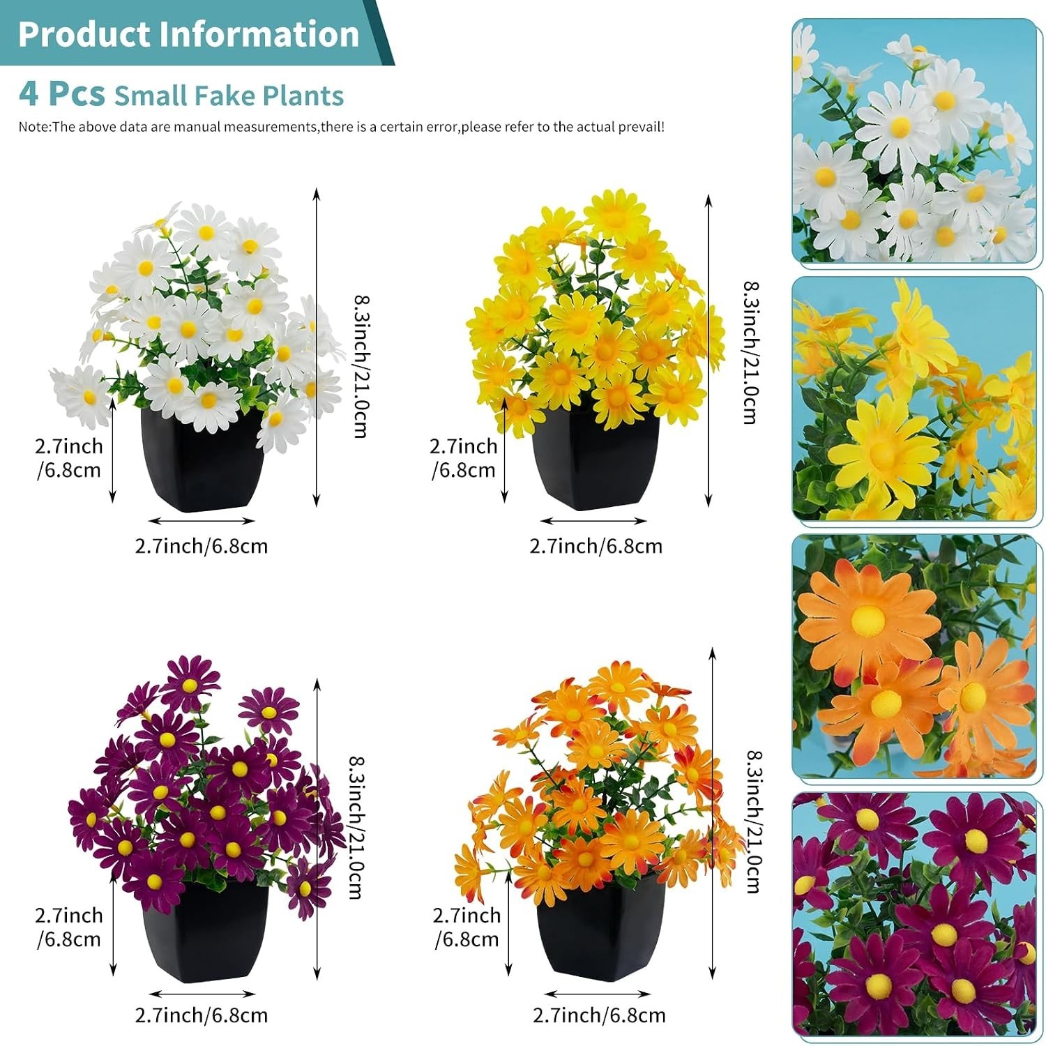 4 Pack Small Faux Plants Spring Artificial Daisy Flowers Fake Plants Indoor B…