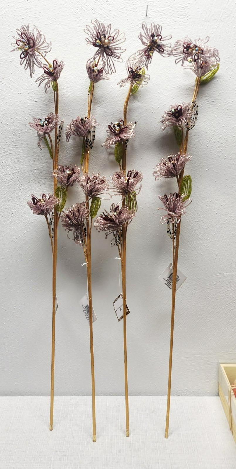 Mackenzie Child 4 Glass Beaded Mauve Flower Stems NWT (1 STEM FLAW – SEE PIC)